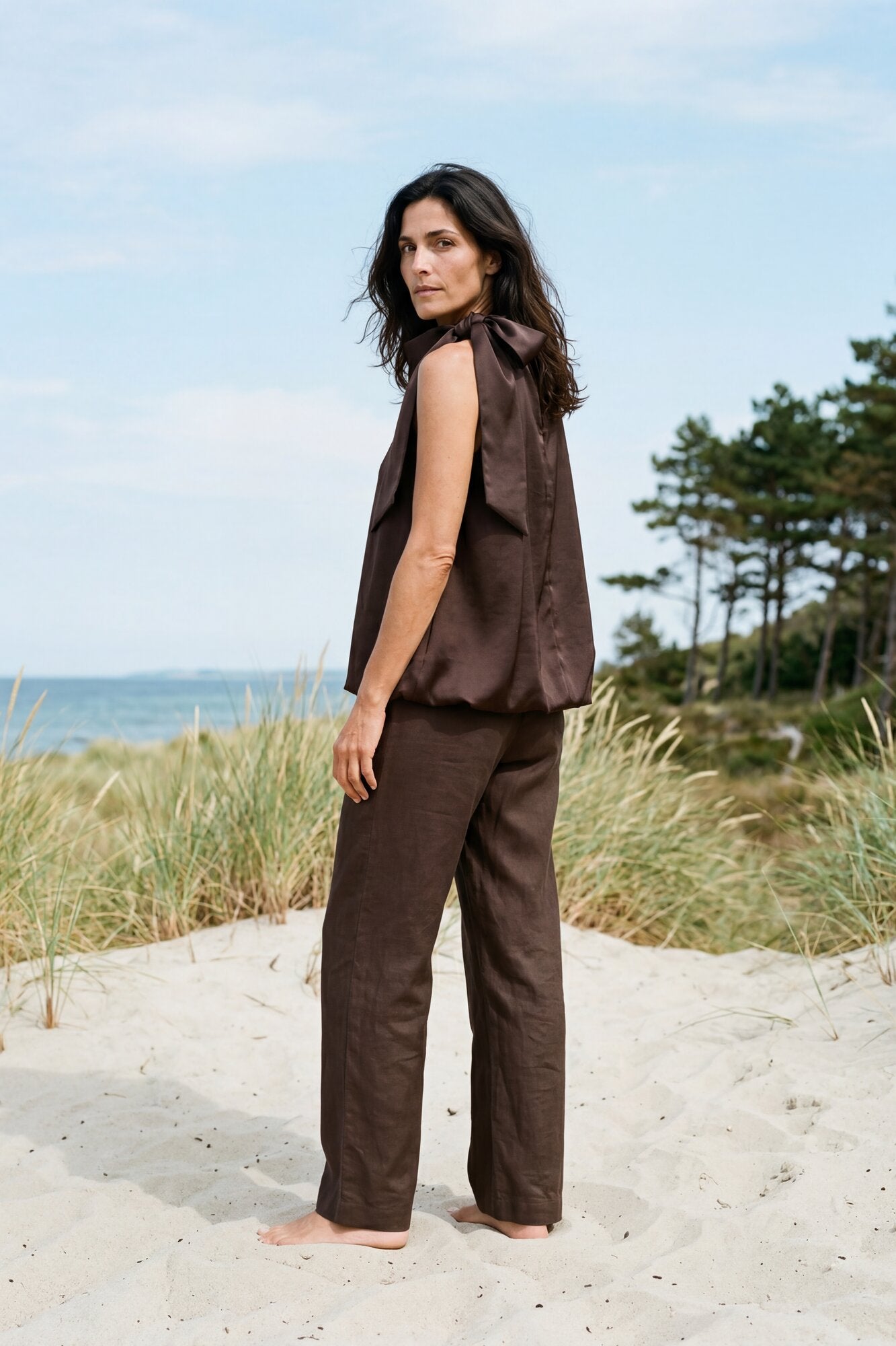 Meda Heavy Sateen top - mørkebrun